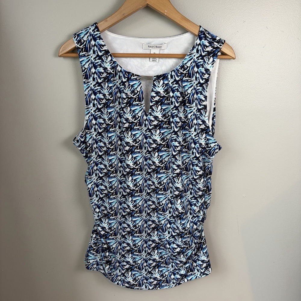 White House Black Market Womens Blouse Top Size XL Blue Dressy Sleeveless Lined